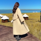 赫本风大衣女秋冬高级感2025新款今年流行气质慵懒毛呢外套中长款，女装毛呢外套，2D008
