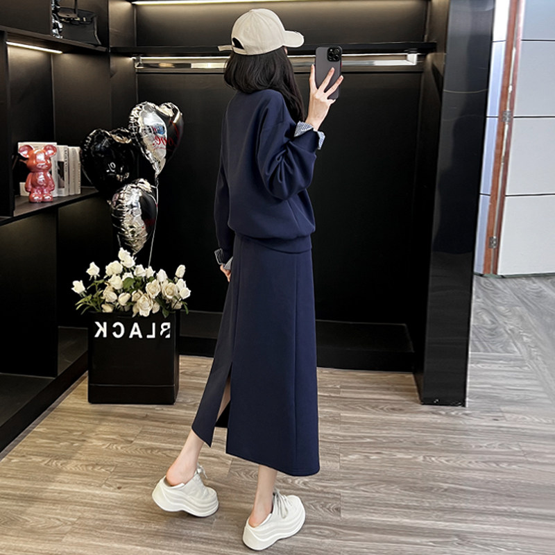 慵懒风女春季显瘦长袖上衣半身裙套装,女装套装/套裙,2C310