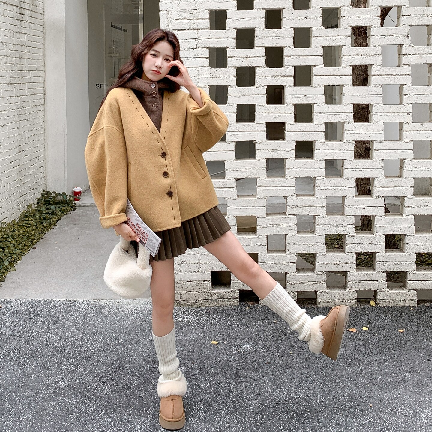 现货！黄色连帽撞色两件套2C212-G189-P300-K398,女装毛呢外套,2C212