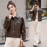 新品现货短款小个子皮衣女显瘦时尚皮夹克1C115-2523-P120-K258，女装皮衣，吾爱衣