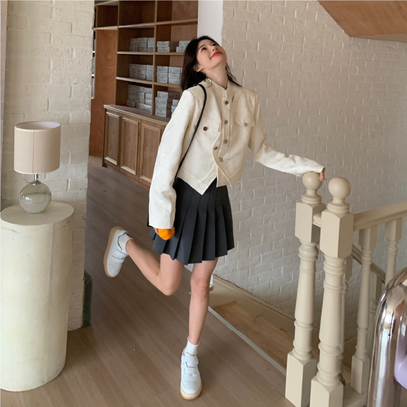 法式提花白色小香风短外套女春秋2025新款韩系小个子机车服爆款,女装短外套,2D146