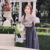 【现货】高级灰衬衫6676-P85-K138深灰背带裙6677-P105-K168，女装连衣裙，2C137