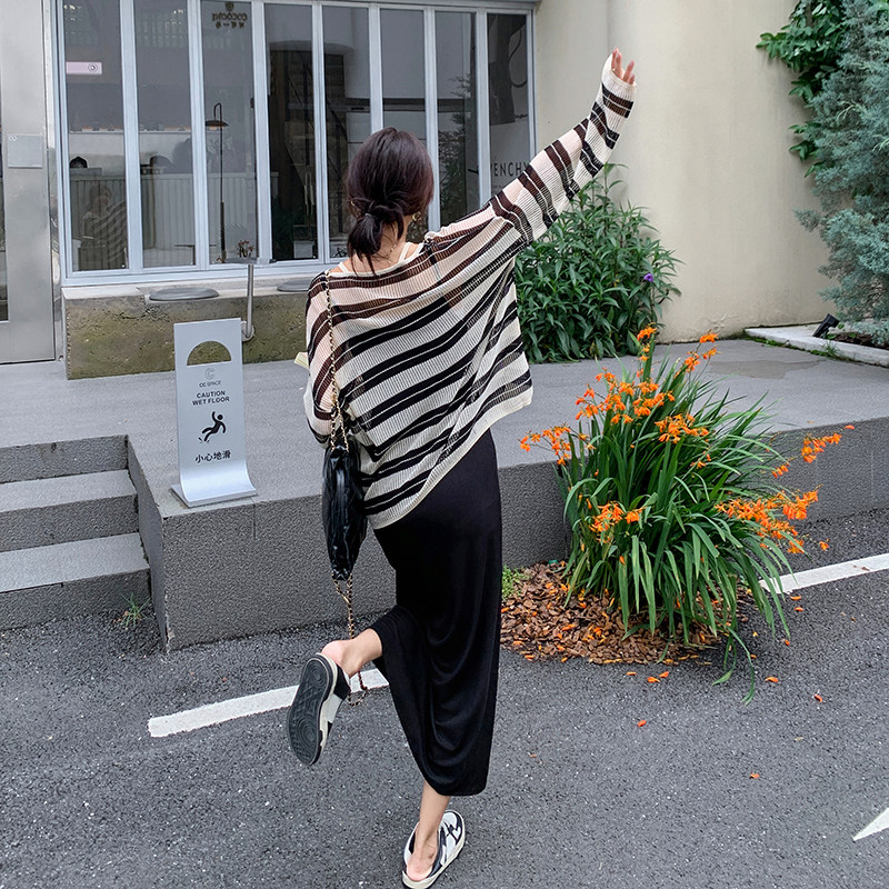 轻熟风条纹套装连衣裙女夏小众超好看气质条纹罩衫吊带裙两件套,女装套装/套裙,2C166