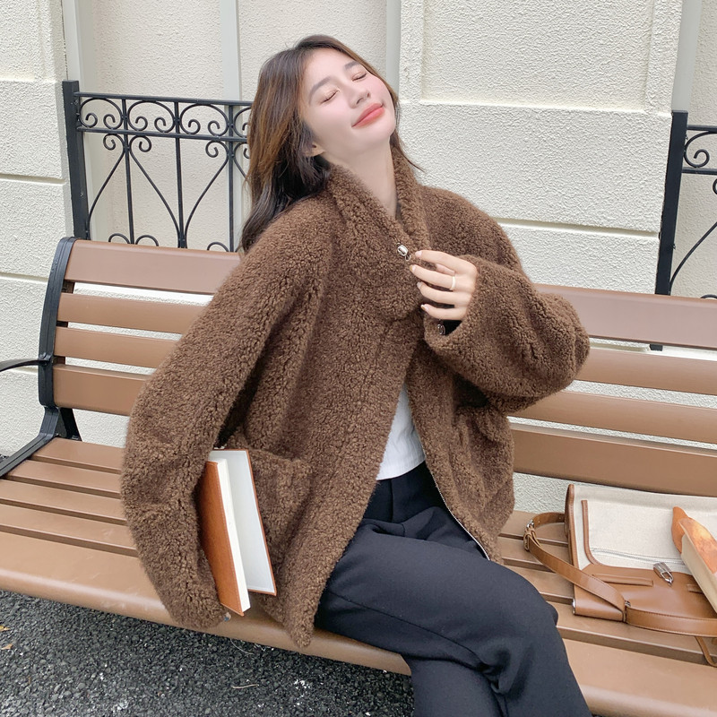 咖色加厚保暖羊羔毛外套女冬季2025新款巨好看爆款高级感超火棉服,女装短外套,2C217