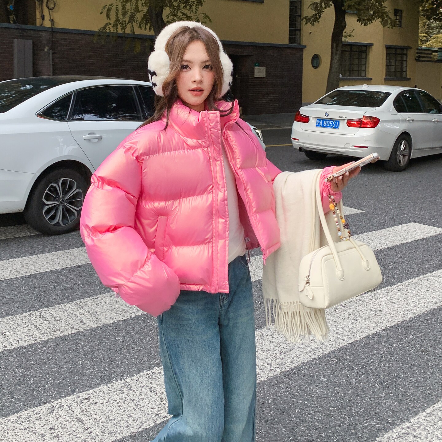 韩版简约立领亮面棉服女2025年冬季新款小个子超好看加厚保暖外套,女装棉衣/棉服,2D148