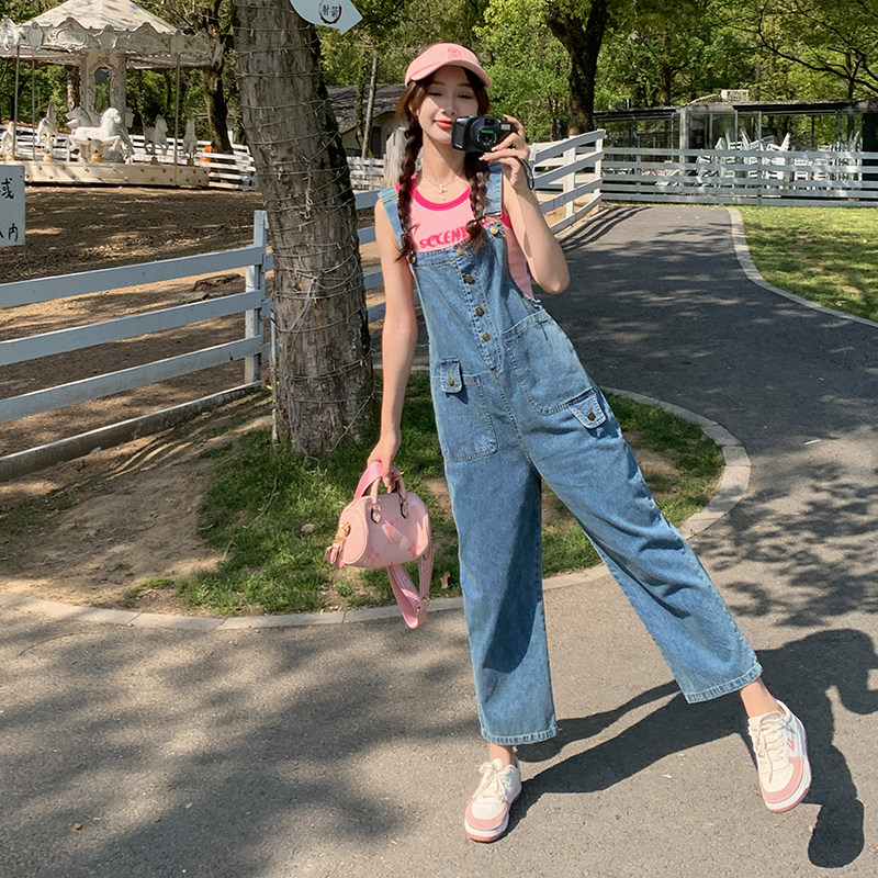 【现货！夏季新款】069P105K1482025夏新背带九分牛仔裤，女装连体裤，2C037