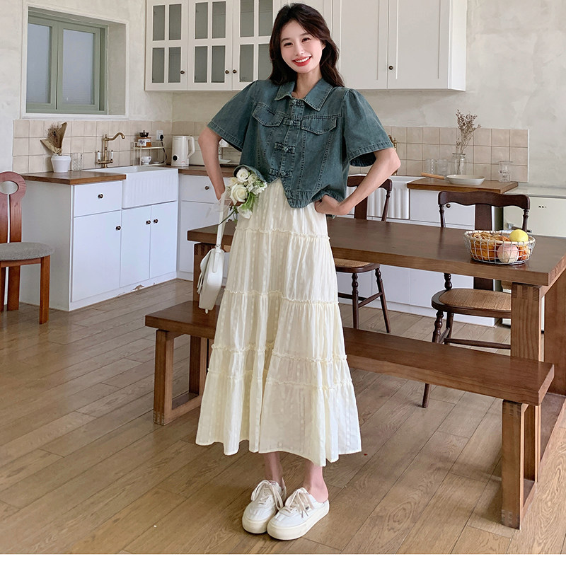 新品新中式风牛仔短袖上衣半身裙两件套2575-P135-K198,女装套装/套裙,2C159