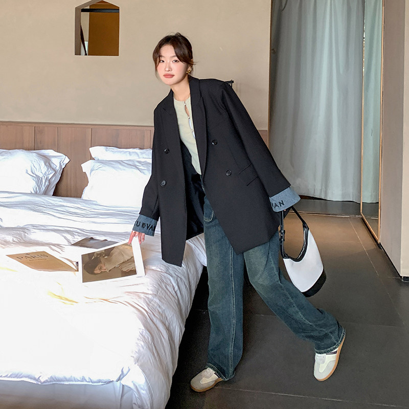 现货春季新休闲拼接牛仔袖西装外套2C098-808-P150K218,女装西装,2C098