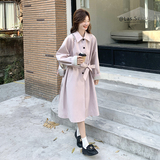 条纹拼接粉色收腰风衣外套女春秋2025新款中长款流行气质大衣爆款，女装风衣，2C217