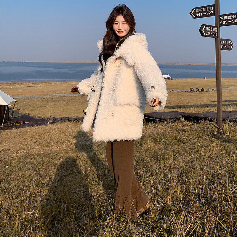 加厚皮毛一体外套连帽宽松甜美学院风减龄棉服大衣6078P225K328,女装棉衣/棉服,2C166