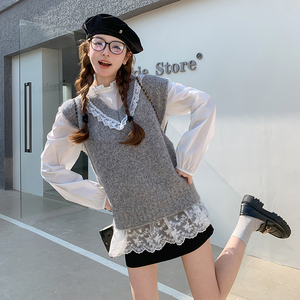 开春穿搭一整套女小个子2025超火独特超好看甜美减龄针织马甲套装图片