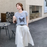 韩里韩气穿搭套装女2025夏季新款设计感休闲印花短袖半身裙两件套，女装套装/套裙，2C166