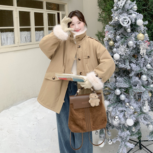 复古毛绒领派克服女冬季设计感美式加厚毛毛气质保暖工装棉服外套图片