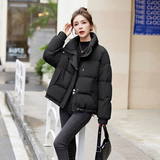 立领面包服女2025年冬季新款宽松休闲韩系通勤羽绒保暖加厚外套，女装羽绒服，蓝朵琳