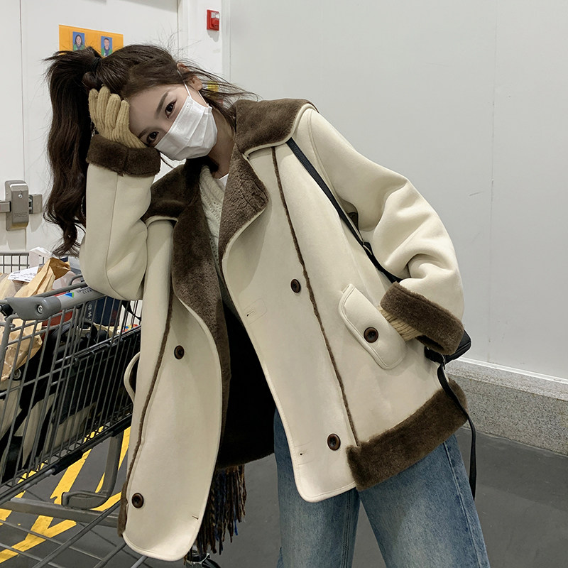 翻领羊羔毛皮毛一体加绒加厚外套2525-p195-288,女装派克服,2C159