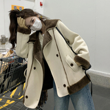翻领羊羔毛皮毛一体加绒加厚外套2525-p195-288，女装派克服，2C159
