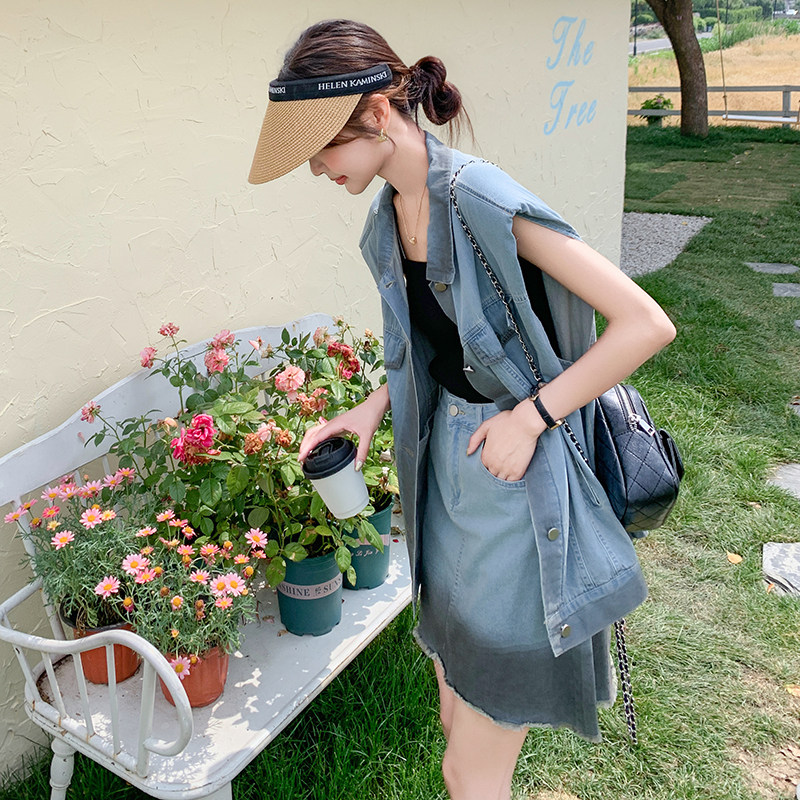 甜辣美式牛仔马甲套装女2025夏季新款炸街时尚上衣洋气短裙两件套图片