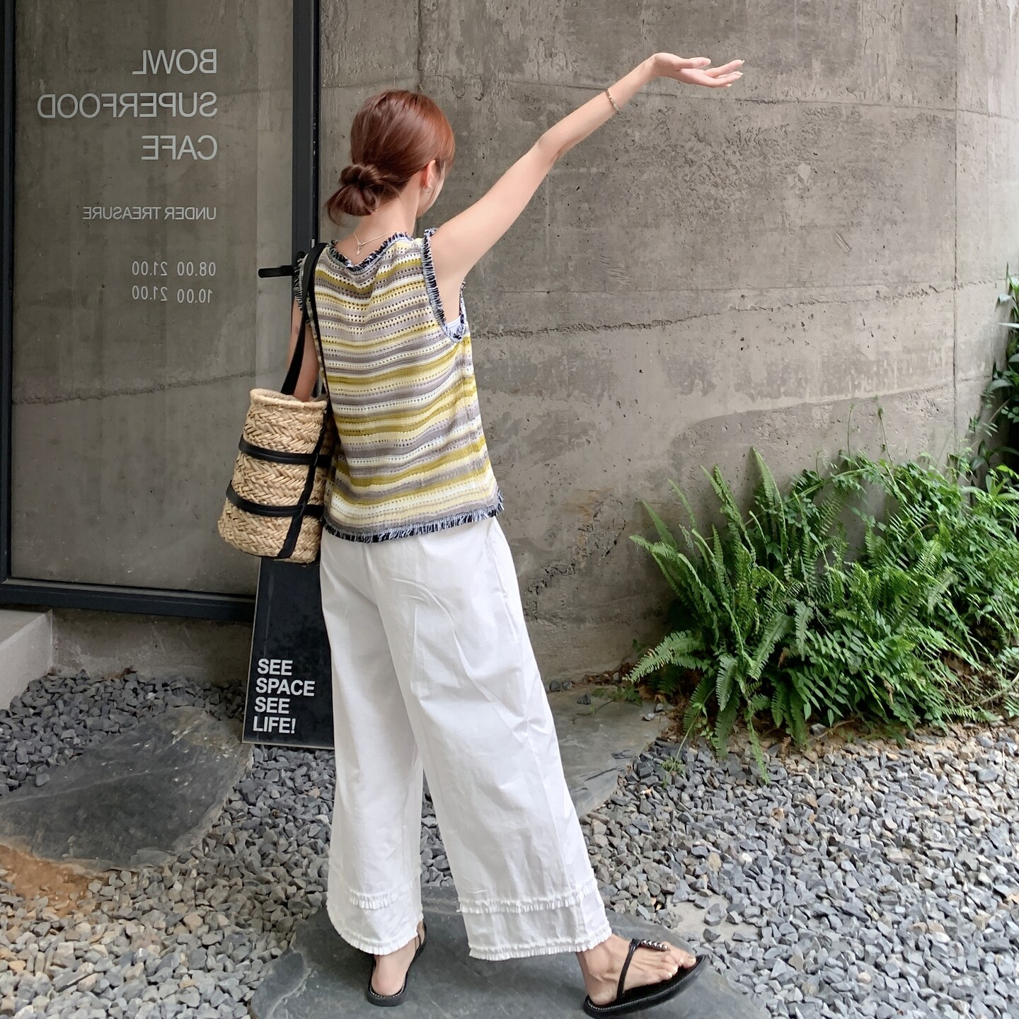 松紧腰木耳边拼接休闲阔腿裤女夏2025新款宽松显瘦棉麻直筒九分裤,女装套装/套裙,2C135