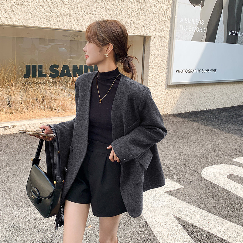 秋冬保暖小西装呢料外套大衣女4328-P165-K238,女装毛呢外套,2C126