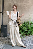 丝巾拼接衬衫阔腿裤套装女夏2025新款老钱风盐系轻熟小众两件套，女装套装/套裙，2C227