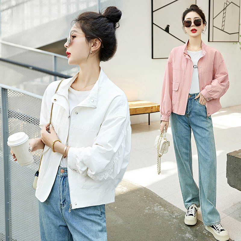 短外套女2025年秋季新款韩版宽松简约百搭小个子夹克短款上衣,女装短外套,蓝朵琳