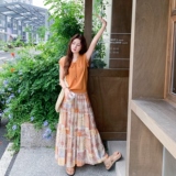 温柔系穿搭针织上衣套装女夏新款法式复古度假印花半身裙两件套，女装套装/套裙，2C177