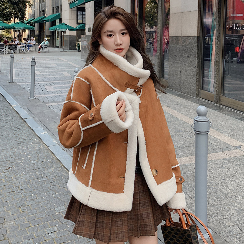 现货冬季新款皮毛一体羊羔毛外套P180K268,女装短外套,2C269