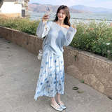 温柔系穿搭镂空针织上衣半身裙套装女春季2025新款绝美减龄两件套，女装套装/套裙，2C159