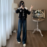 女春季黑白拼接卫衣阔腿牛仔裤两件套潮，女装套装/套裙，2C310
