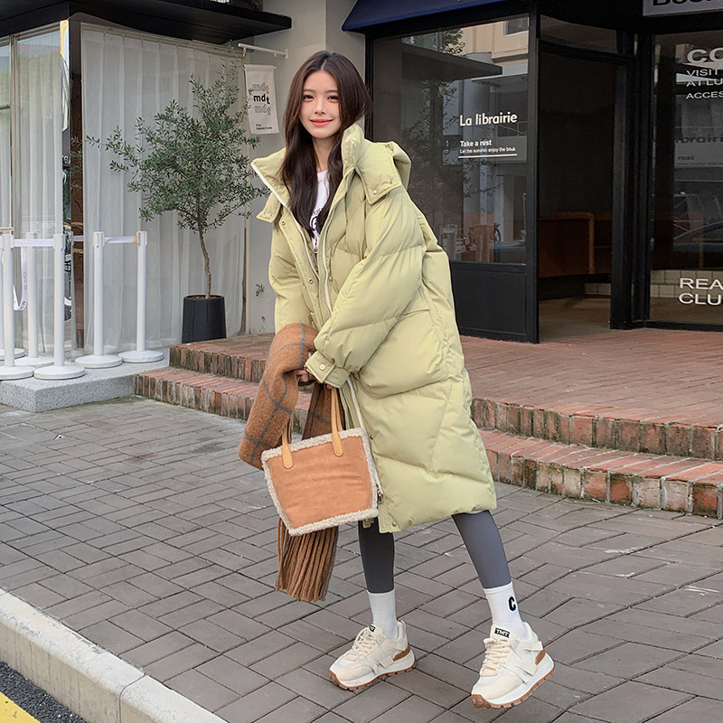 韩版中长款过膝连帽90羽绒服女2025年冬季新款加厚显瘦白鸭绒外套,女装羽绒服,2C311