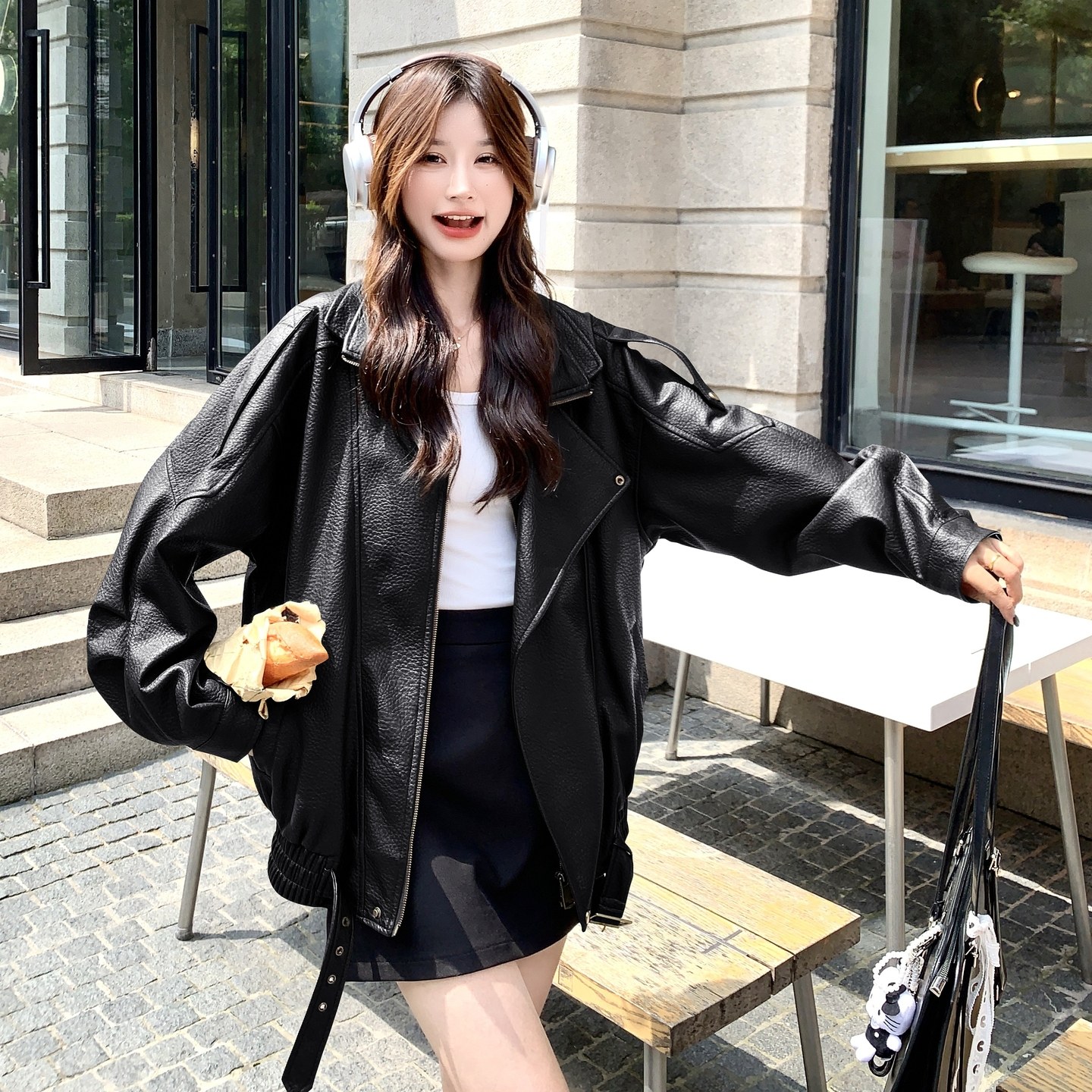 咖色美式高级感炸街甜酷风皮衣外套女2025秋季新款机车范pu皮夹克,女装短外套,2C177