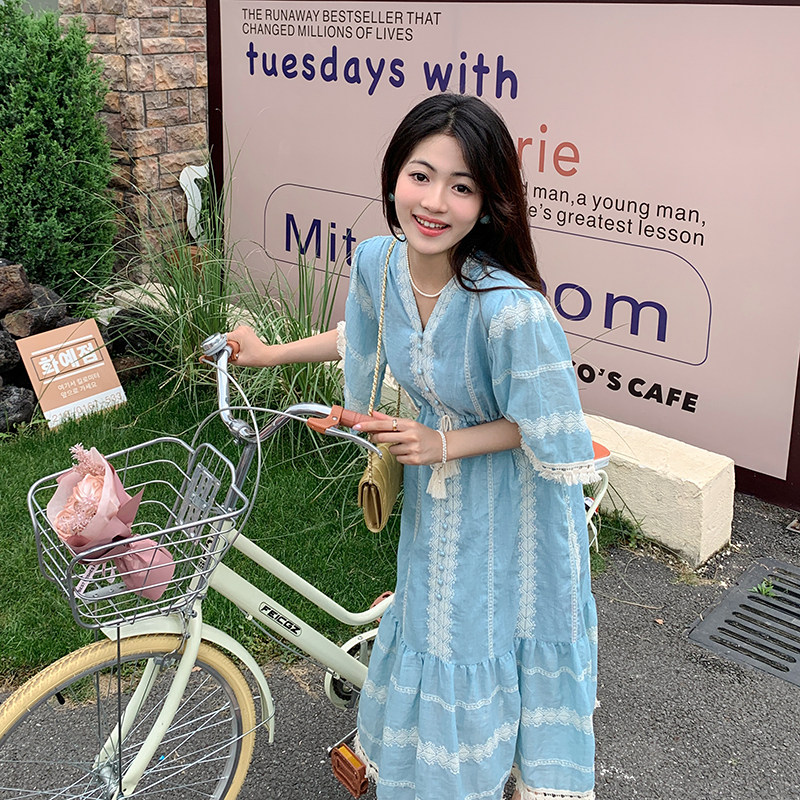 法式甜美波西米亚度假风连衣裙女2025夏季新款韩版收腰显瘦茶歇裙,女装连衣裙,2C122