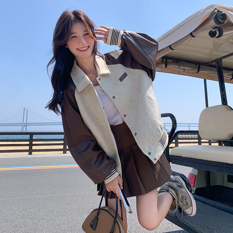 【现货】流量款拼皮夹克棒球服088-9909 P135 K188图片