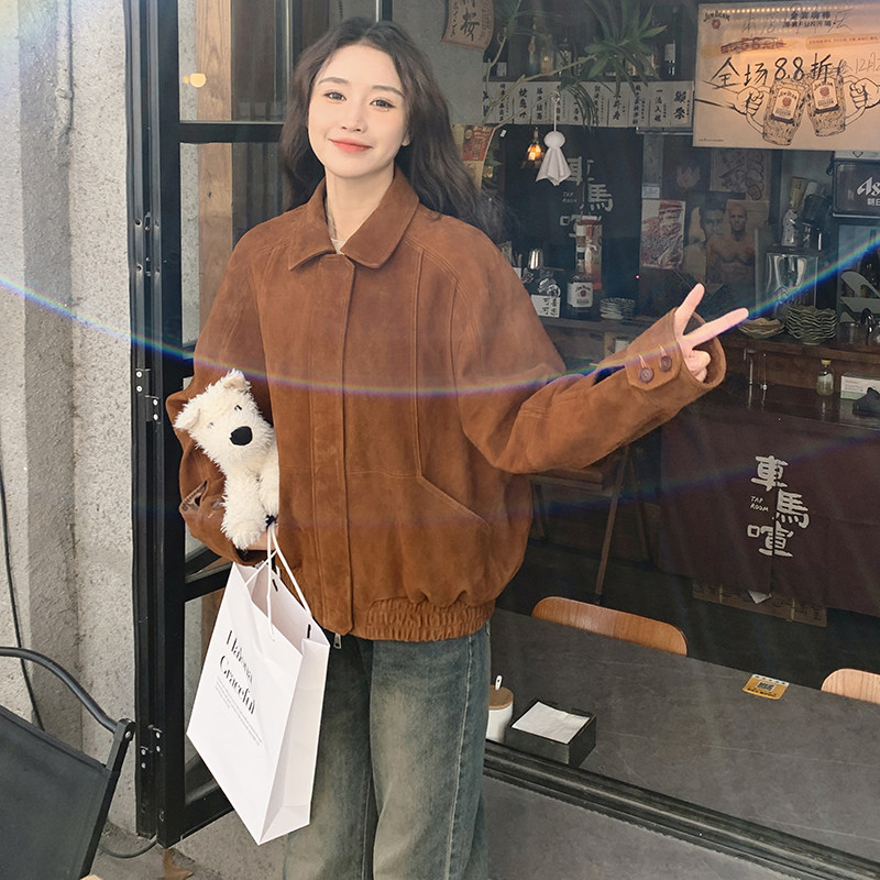 【主推】翻领飞行皮夹克高品质皮衣外套2C372-9006-P145控198,女装短外套,2C372