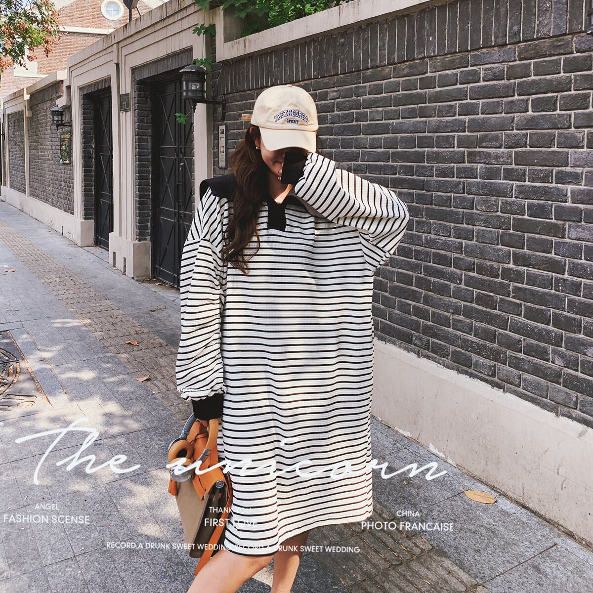 【大货已出】2026春减龄海军领黑白条纹卫衣裙6651-P120控178,女装连衣裙,2C137