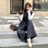 设计感时尚休闲韩版牛仔套装女春秋显瘦背心T恤阔腿裤三件套，女装套装/套裙，2C166