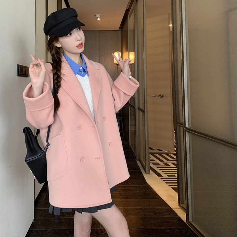 【】少女粉短款粉色毛呢双排扣外套2C373-D0917-P155-K238,女装毛呢外套,2C373