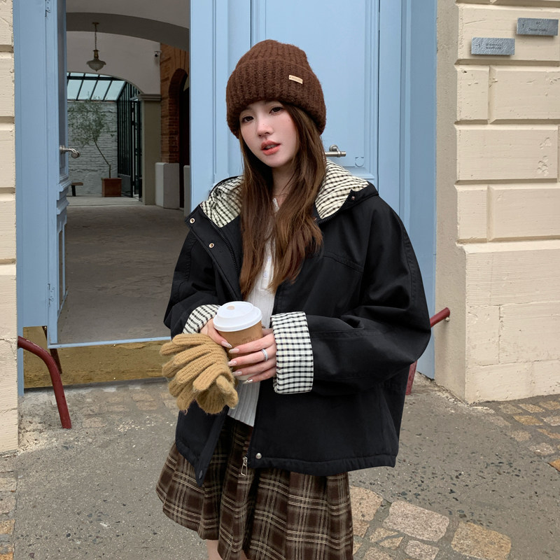 新品2025冬装女装新款格子加绒棉服外套266-p160-k238,女装棉衣/棉服,2C266