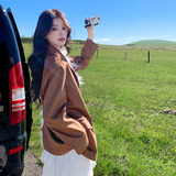 美拉德麂皮绒西装外套女2025秋季新款韩系高级感气质复古短款上衣，女装西装，2C087