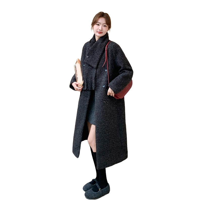 现货！加厚夹棉呢子大衣外套配围巾1C086-702-P225-K336,女装毛呢外套,2D044