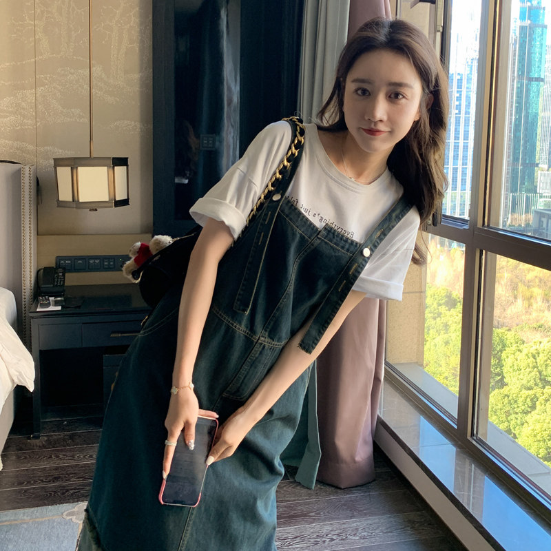 设计感复古毛边牛仔背带裙2025春秋新款小众别致大码宽松孕妇胖mm,女装连衣裙,2C050