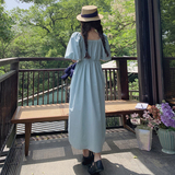 2025夏泡泡袖长款连衣裙2c298-w270-p105-k158，女装连衣裙，2C298
