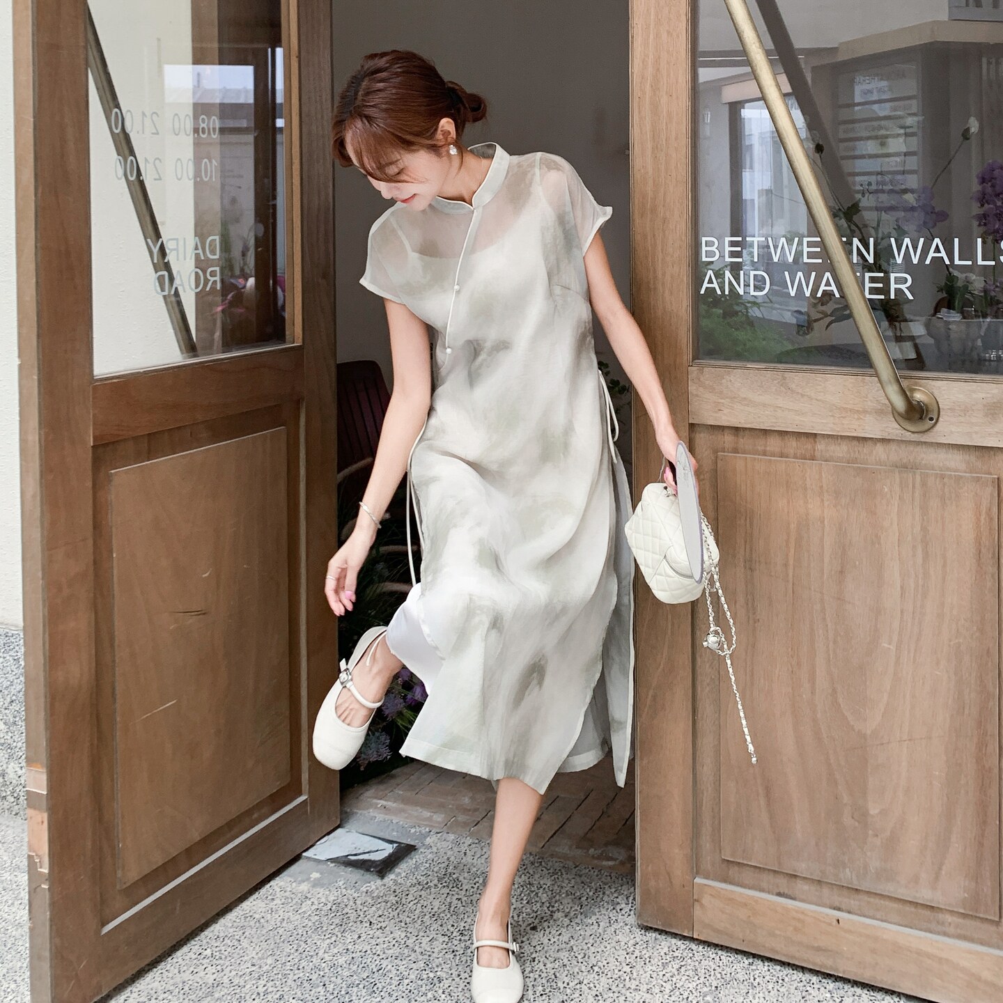 新中式改良旗袍套装女2025年夏季新款清冷感连衣裙吊带罩衫两件套,女装连衣裙,2C323