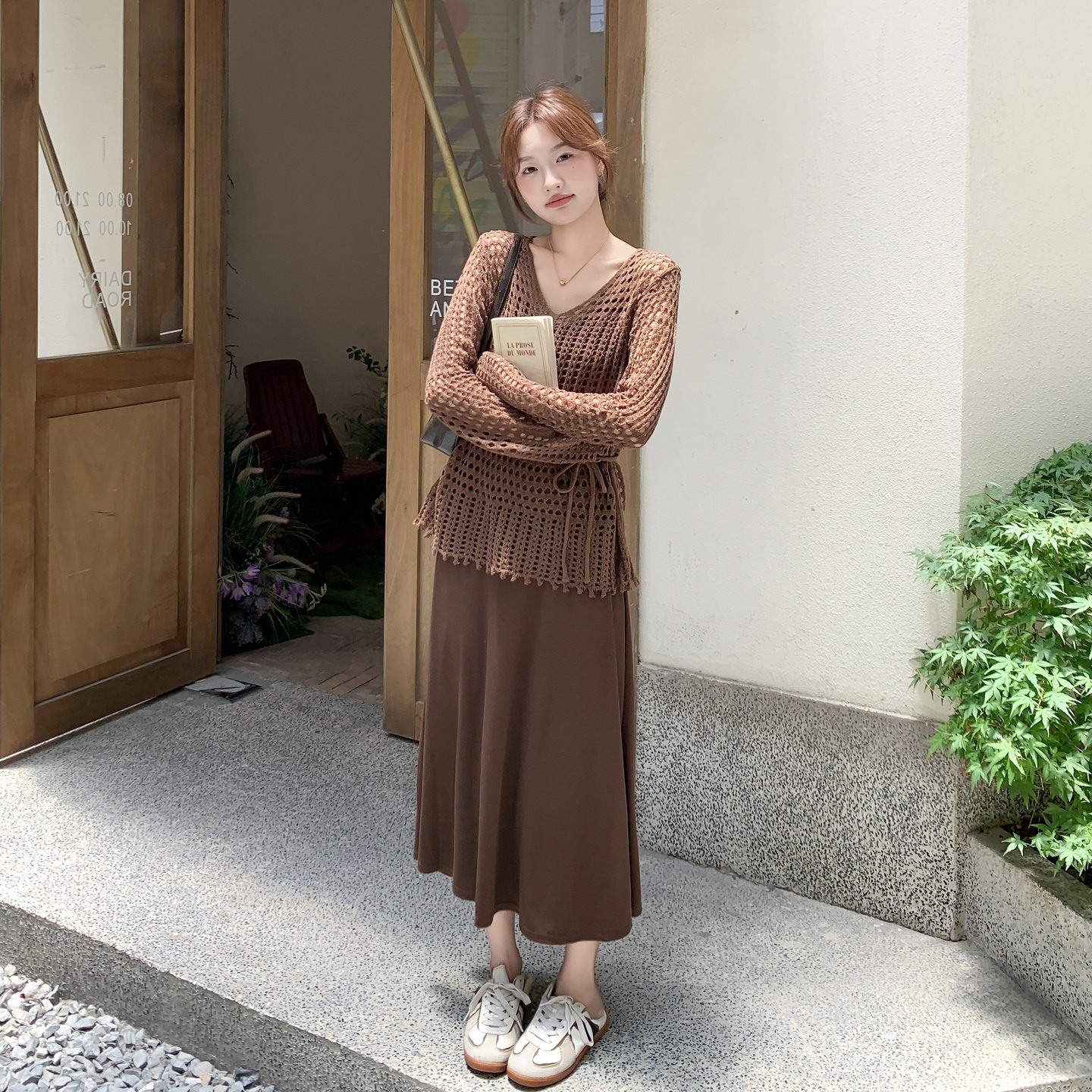 时尚套装女镂空针织衫吊带连衣裙春秋装搭配罩衫两件套装裙,女装连衣裙,2C166