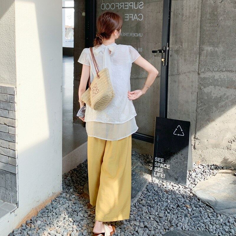 新中式国风休闲套装女2025夏新款气质松弛感提花上衣阔腿裤两件套,女装套装/套裙,2D148