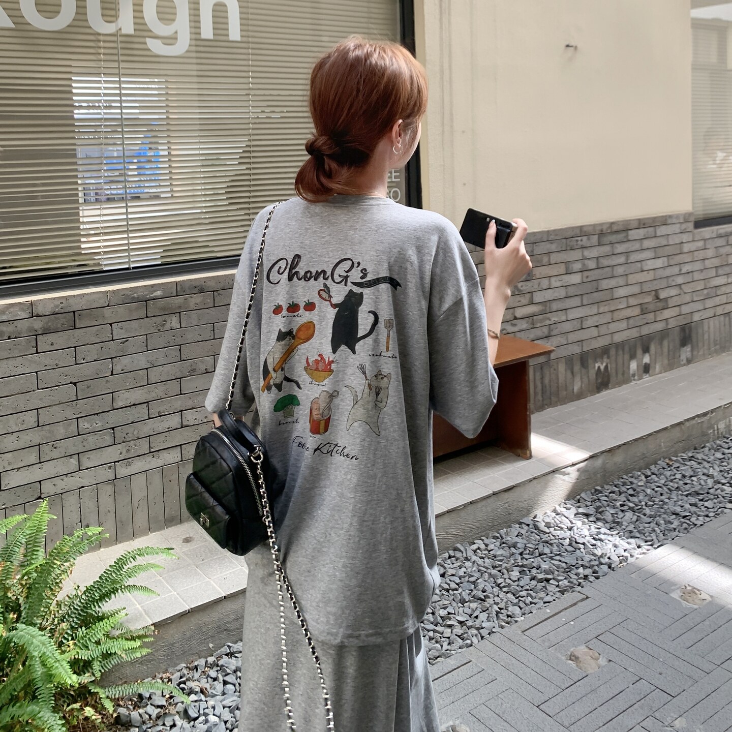 卡通印花T恤半身裙套装女夏2025新款松驰感慵懒风两件套超火流行,女装套装/套裙,2C225