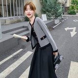时尚套装女春秋款灰色高级感开衫上衣气质吊带裙两件套，女装套装/套裙，2C166