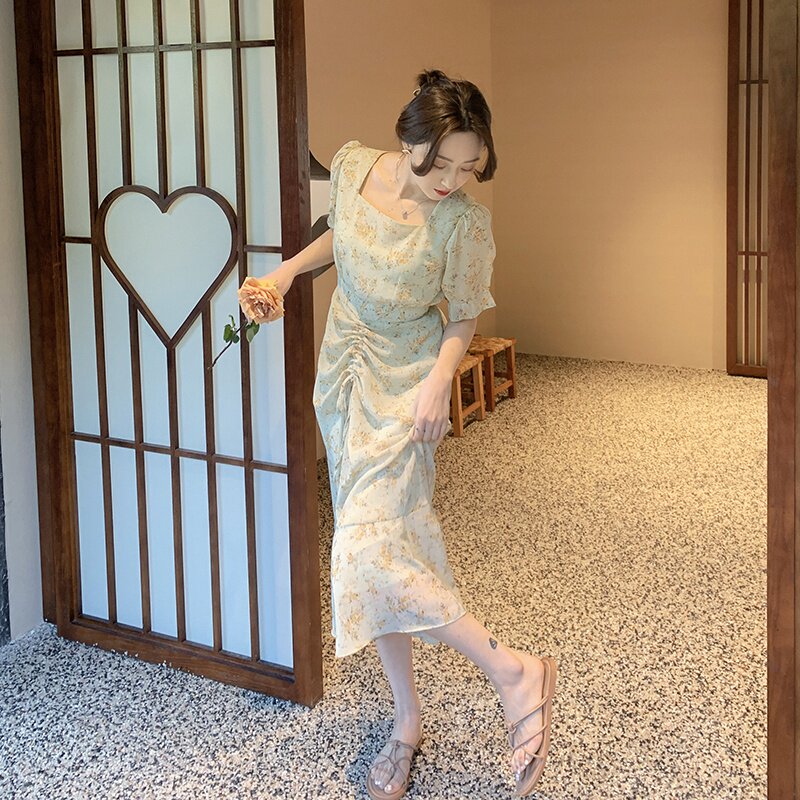 夏装新款抽皱碎花连衣裙057-5799-P105K168,女装连衣裙,2B080