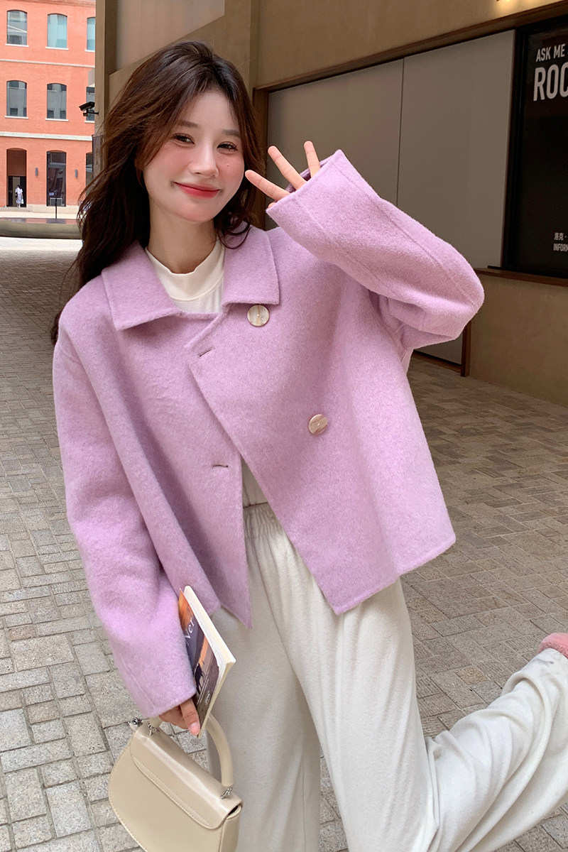 现货小个子双面羊毛呢紫色外套2C206-L17-P175-K278,女装短外套,2C206