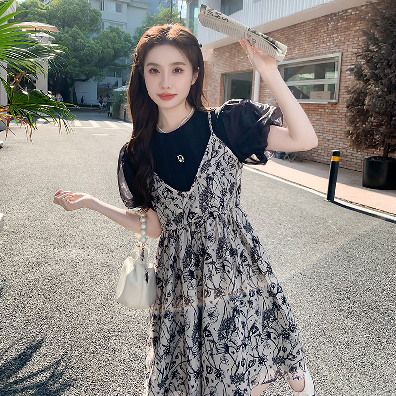 现货2025夏装新款针织拼接假两件连衣裙2c318--8880--P120--K178,女装连衣裙,2C318